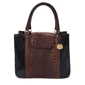 BRAHMIN Vintage Genuine Leather Croco Satchel Bag, Black/Brown, Women's OS